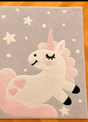 Soft Unicorn Kids Rug - Pink  Grey