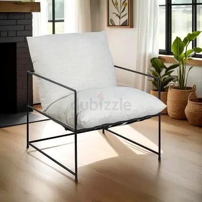 Minimalist Metal Frame Lounge Chair with Light Grey Cushion available in quantity