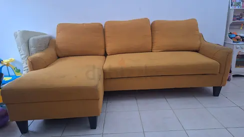 3-seater L-shaped sofa with chaise - mustard fabric
