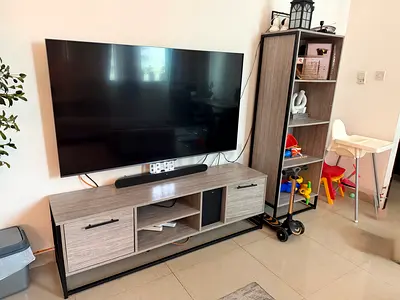 3pcs TV console / Entertainment Unit with Matching Shelf - Grey Wood Finish