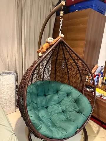 Hanging Egg Rattan Swing Chair with Cushion  Cover - Good Condition
