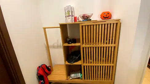 Wooden Hallway Storage Cabinet with Coat Rail - Good Condition