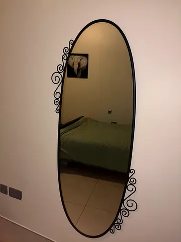 Full-length Oval Wall Mirror with Decorative Black Frame
