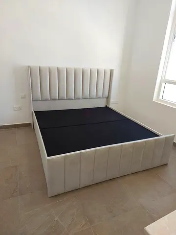 Upholstered King Bed Frame with Padded Headboard - Light Grey