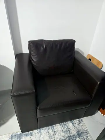 Dark Brown Leather Armchair — Single Seater, Good Condition