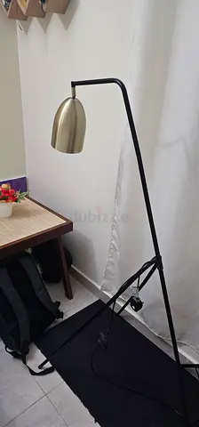 Modern Black Arc Floor Lamp with Brass Shade