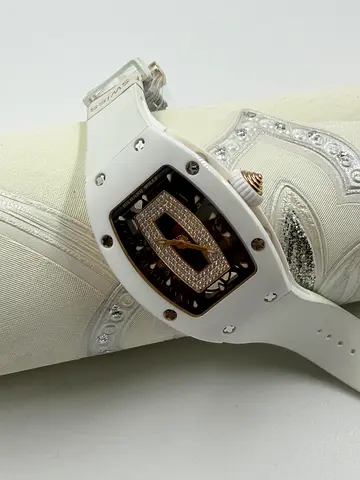 Richard mille 07White ceramic-style womens wristwatch with crystal accents