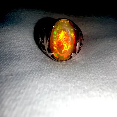 Natural Full Fire Ethiopian Opal Silver Ring