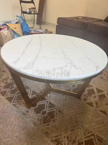 Modern Round Marble Top Side Table with Metal Legs