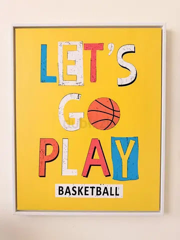 Framed Lets Play Basketball Wall Art - Yellow