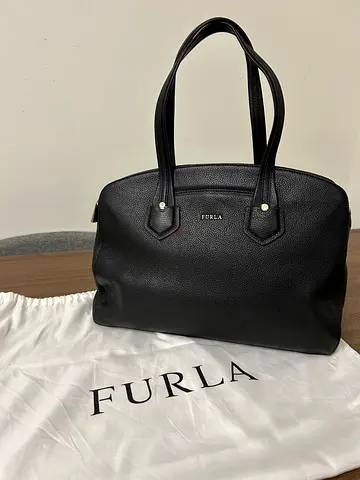 Genuine Furla Black Leather Tote Bag - Good Condition