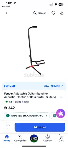 Fender Adjustable Guitar Stand — Fits Acoustic, Electric  Bass