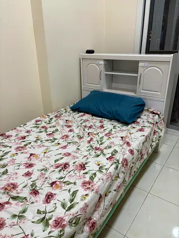 Single bed with medical mattress  attached headboard storage - very good condition