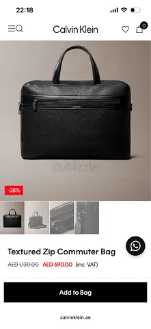 Calvin Klein Textured Zip Commuter Bag - Black