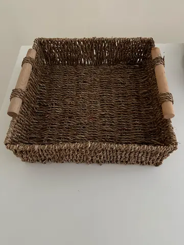 Handwoven Seagrass Storage Basket with Wooden Handles