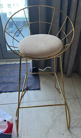 Modern Gold Wire Bar Stool with Beige Velvet Cushion