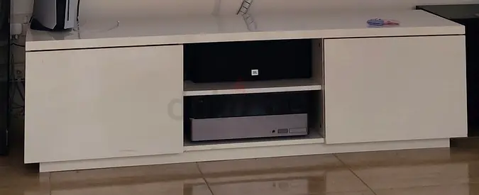 Low white TV cabinet / media console with storage