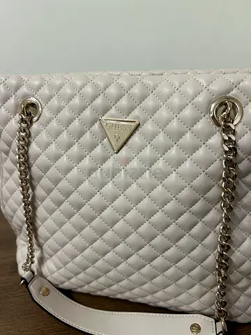 GUESS White Quilted Shoulder Bag with Chain Straps