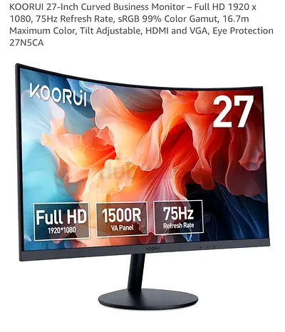 KOORUI 27 Inch Curved Monitor Full HD 75Hz
