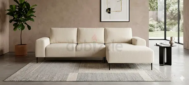 3-Seater Cream Fabric Sofa with Right-Arm Chaise