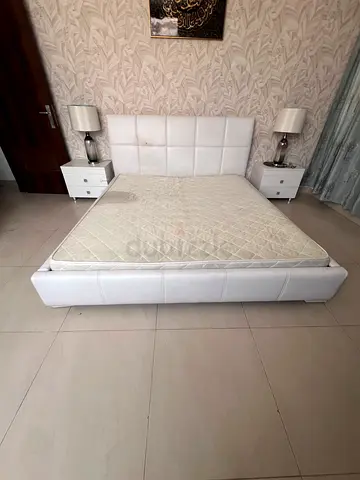 White upholstered double King-Size bed frame