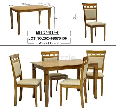 Modern 5-Piece Walnut Dining Set with 4 Fabric Upholstered Chairs