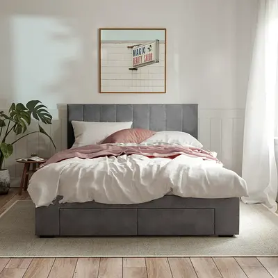 2 front 2 side drawers king velvet bed