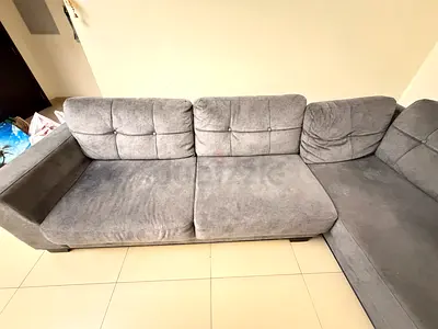 Used L-shaped Grey Fabric Sofa - Comfortable 3-4 Seater