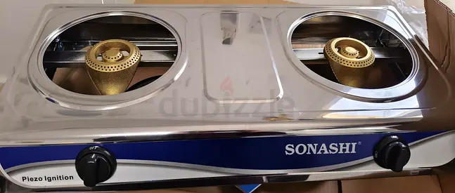 Sonashi Double Burner Gas Stove - Stainless Steel Tabletop - New