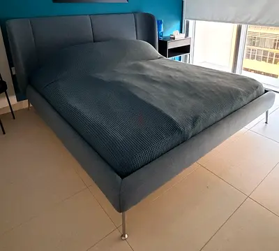 IKEA TUFJORD Upholstered bed frame, blue, 180x200 cm with IKEA mattress