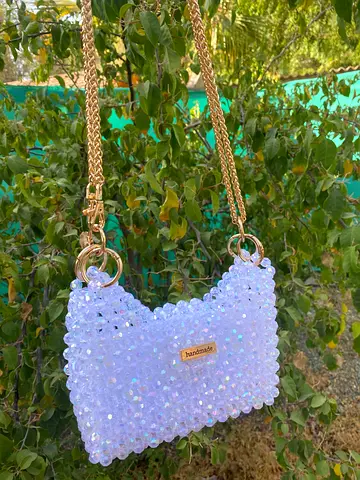 White new luxury crystal handmade beaded bag