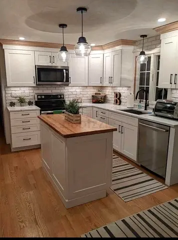 Kitchen island with storage cabinet with wooden top