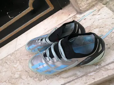 Used Adidas Messi Football Boots - Size 45, Light Blue/Black