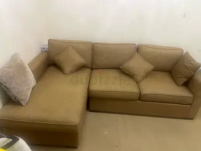 L-shaped 3-seater sofa with chaise in beige - good condition