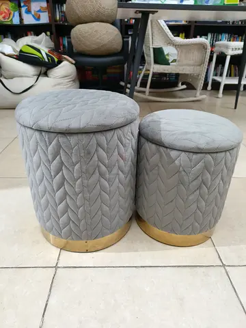 Grey Ottoman with Gold Base