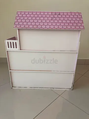Wooden Dollhouse / Toy Shop Playset with Pink Roof