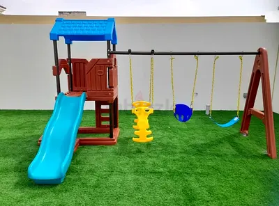 Large Outdoor Playset with Slide and Triple Swings - Good Condition