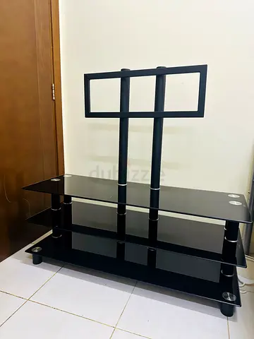 Black Glass TV Stand with Mount - Good Condition