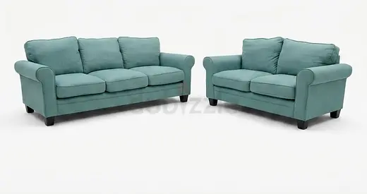 Five seater light teal fabric sofa in good condition