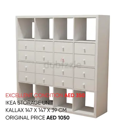 IKEA Kallax Storage Unit with 12 Drawers - White (147x147x39 cm) - Excellent Condition