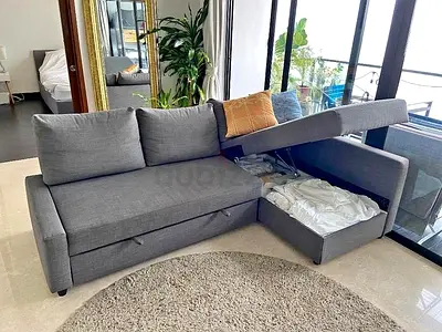 Ikea Gray Friheten L-shaped sofa combed