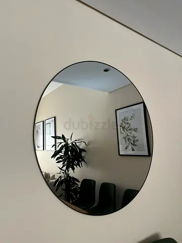 Modern Round Wall Mirror with Thin Black Frame - 100 cm