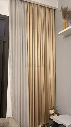 Neutral Two-Tone Floor-to-Ceiling Curtains (Beige  Light Grey)