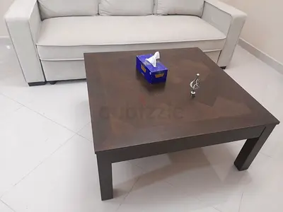 3-Seater Fabric Pull-Out Sofa with Solid Wood Coffee Table – Excellent Condition