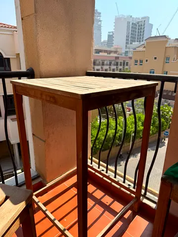 Wooden high table with 2 chairs