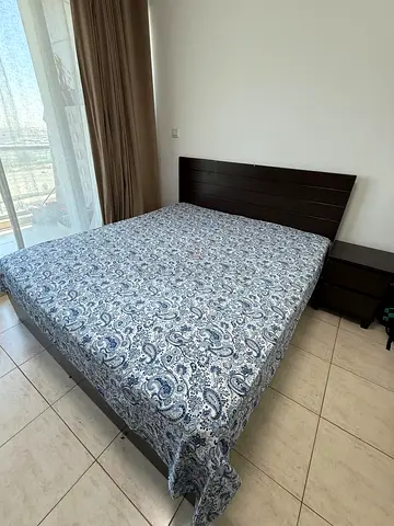 Dark Wood Queen Bed Frame with Mattress - Good Condition