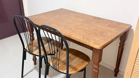 Solid Wood Dining Table with 2 Matching Chairs - Good Condition