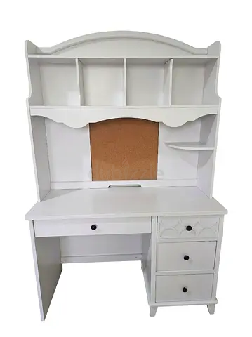 White Wooden Study Desk with Hutch and Drawer Storage