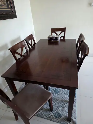 Solid Wood 6-Seater Dining Table with Chairs