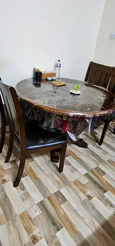 Solid Wood Round Dining Table with 4 Chairs - Good Condition